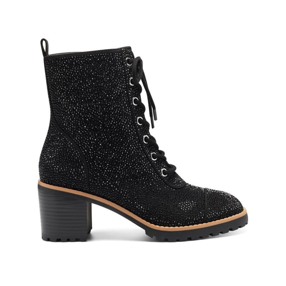 INC Womens Black Glitter Samira Round Toe Block Heel Lace-Up Booties 5.5 M - Picture 2 of 2